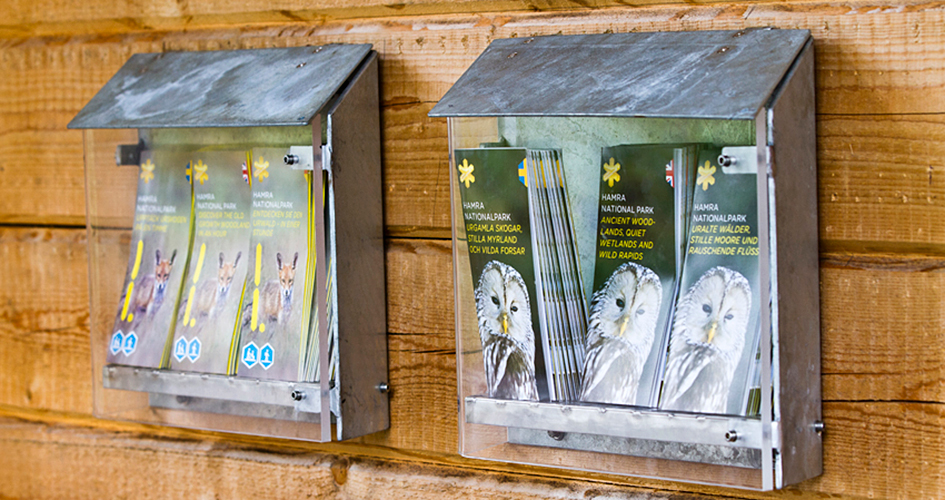 Two boxes with information leaflets about Hamra National Park.