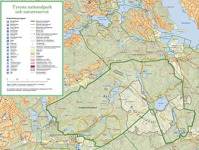 Karta över Tyresta nationalpark från Lantmäteriet.